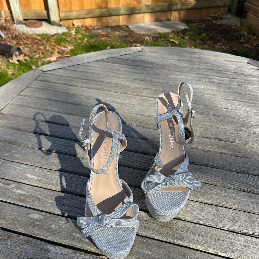Nwot Stuart Weitaman Mega Bow Crystal Embellished Platform Heels Size 9‎